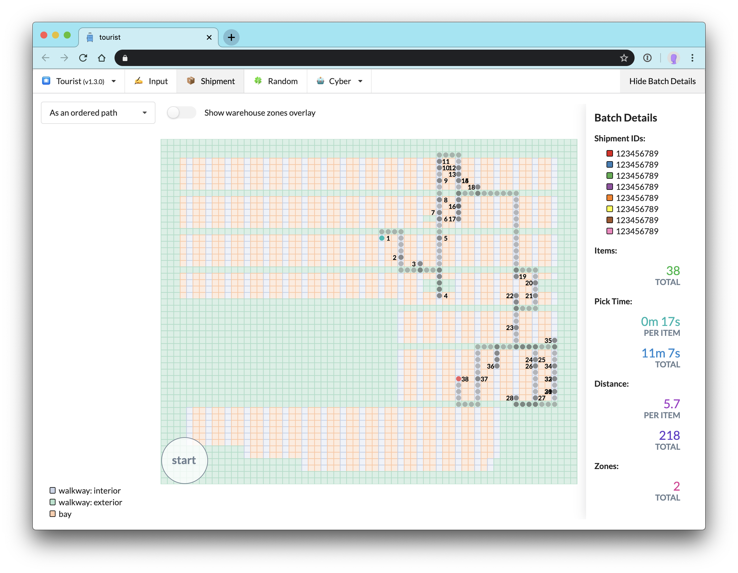 batch displayed as a pick path